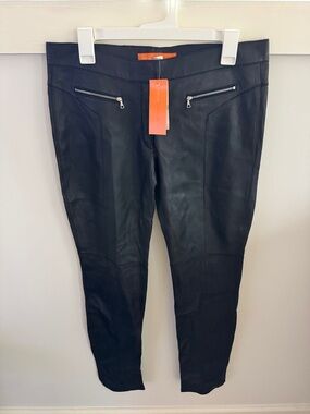 Cynthia Steffe Genuine Leather Pants Black Skinny Moto Zip Detail NWT Size 8